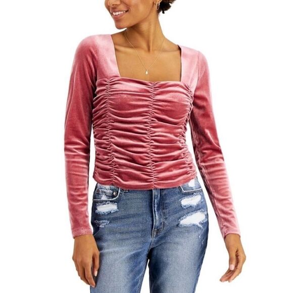 LOVE, FIRE
Juniors' Ruched Velvet Top Juniors Ruched Velvet Top,Large MAroon - Picture 1 of 6